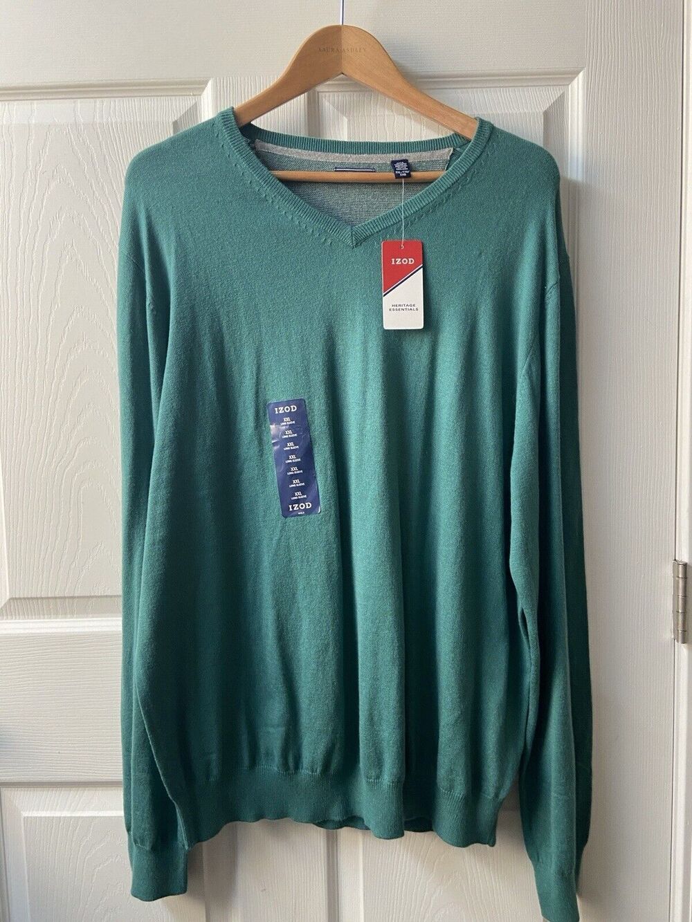 Izod Sweater Mens XXL Fieldhouse Green VNeck Long Sleeved NWT Preppy Casual